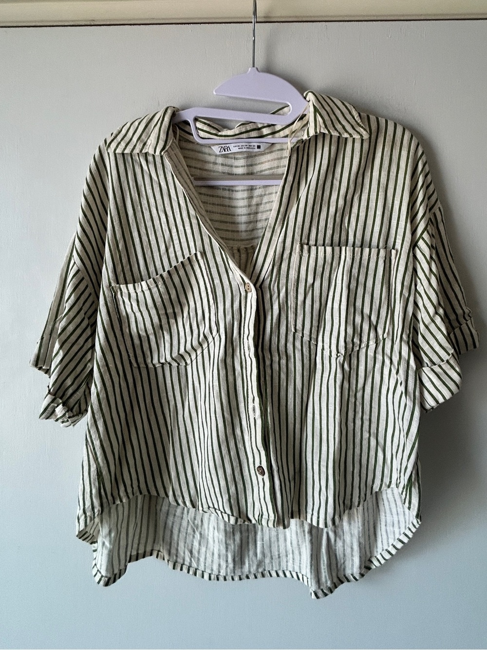 Zara Cream Shirt with Black Vertical Stripes
